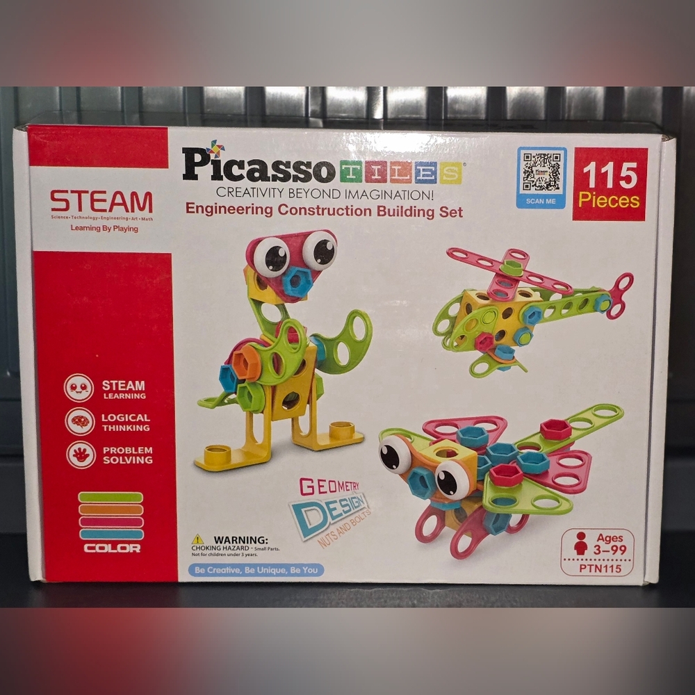 PicassoTiles 115 Piece Building Blocks Set Kids STEM Toy